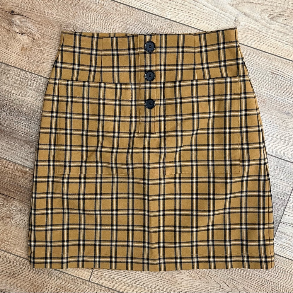 LOFT Mustard Yellow Plaid Skirt Size 0P
